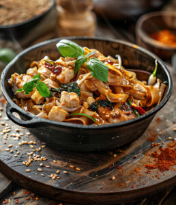 Spicy stegte nudler med kylling (Pad Kee Mao)