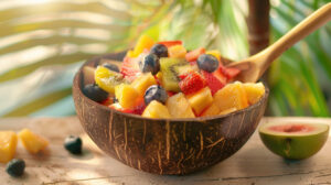 Frisk frugt med lime- og sukkerlage